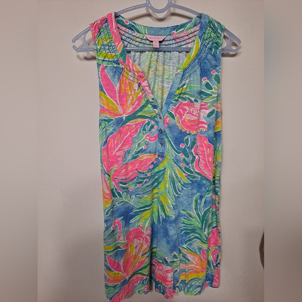 Lilly pulitzer floral and flamingo tank dress